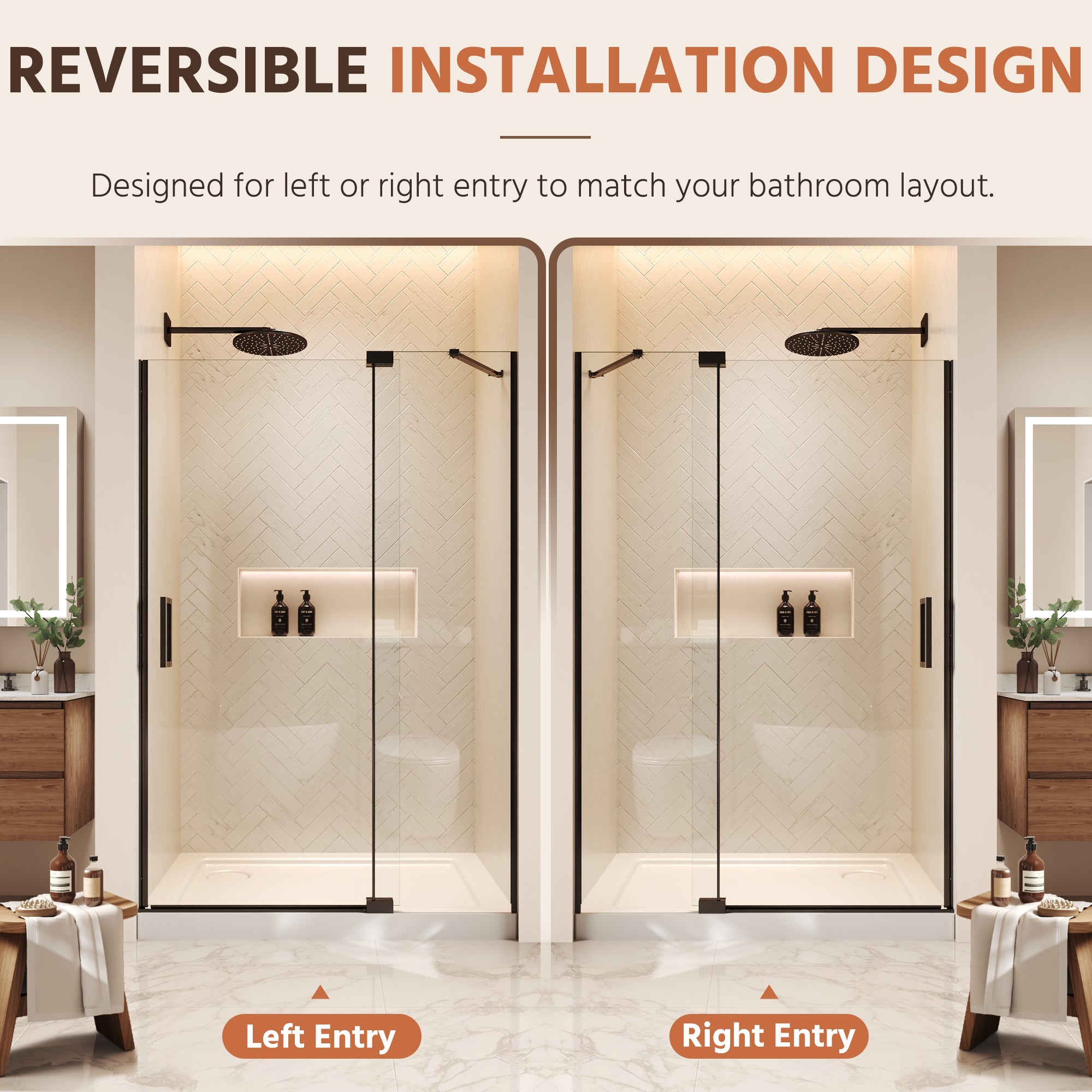48"Wx70"H Frameless Pivot Shower Door, Matte Black