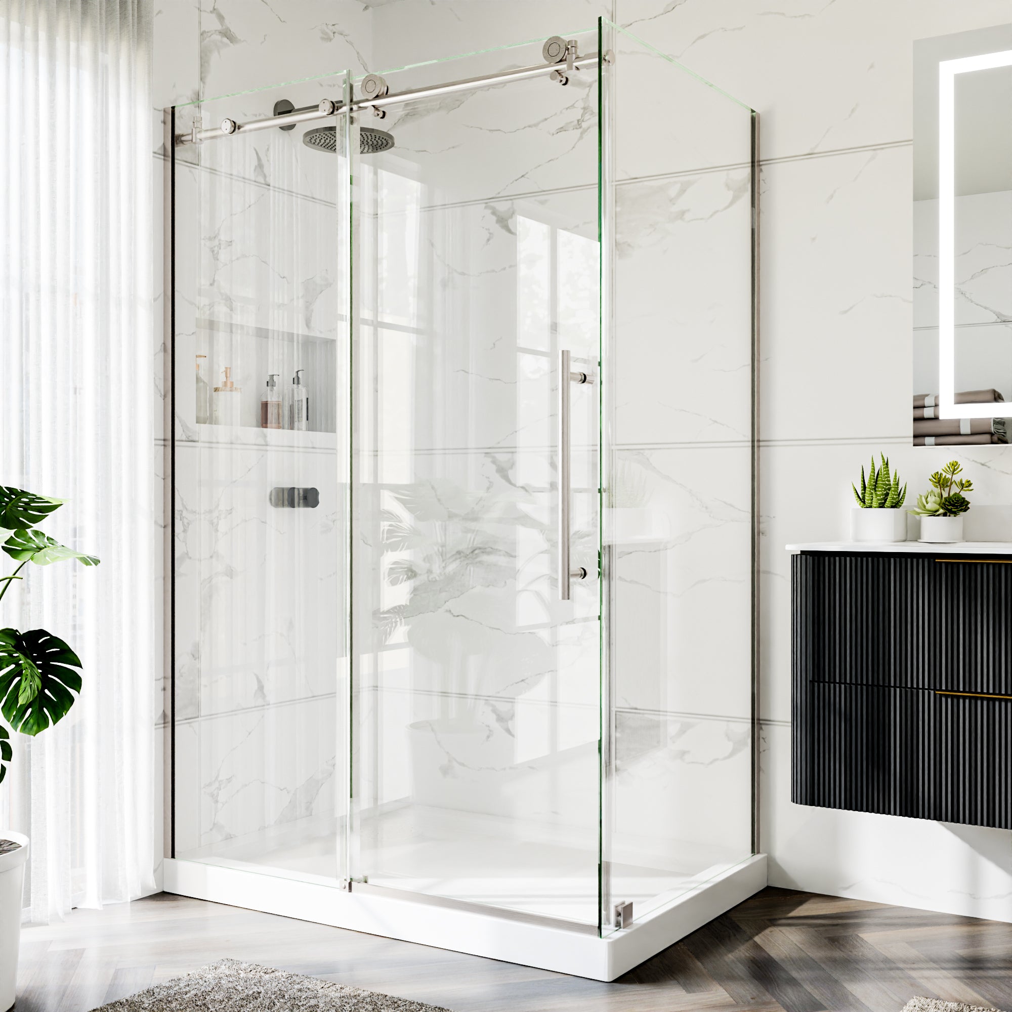 44-48"W x 36"D x 72"H Nickel Frameless Shower Enclosure