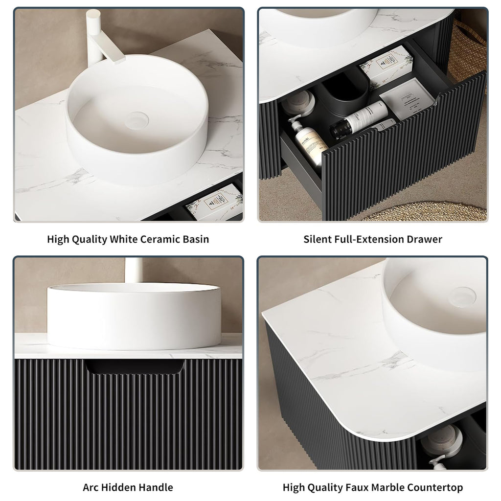Floating Bathroom Vanity with White Round Ceramic Basin