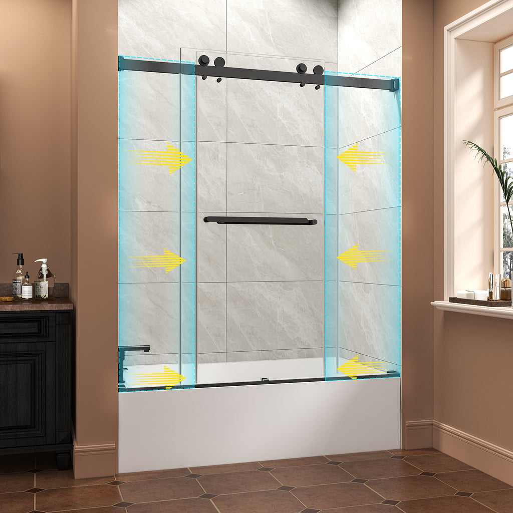 55-60" W x 60" H Frameless Bypass Sliding Shower Door for Bathtub