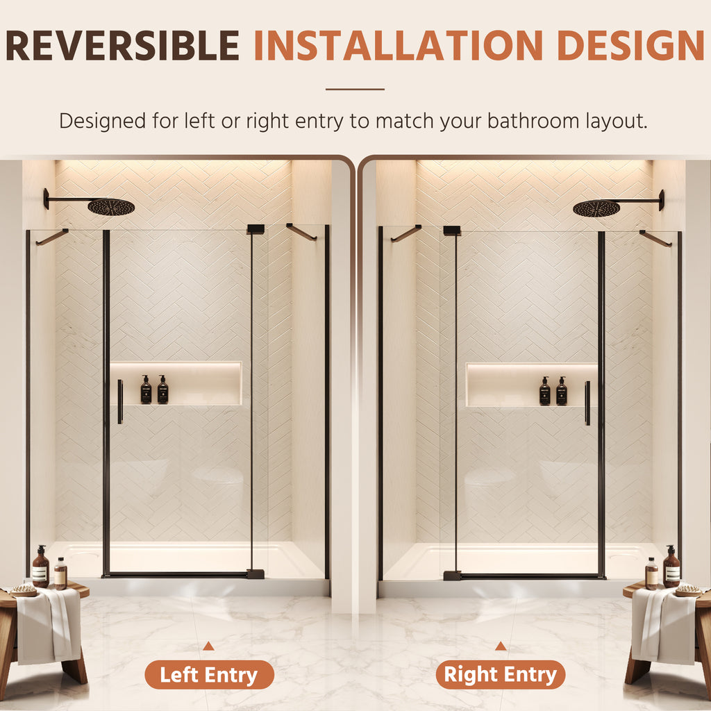 60"Wx70"H Frameless Pivot Shower Door, Matte Black