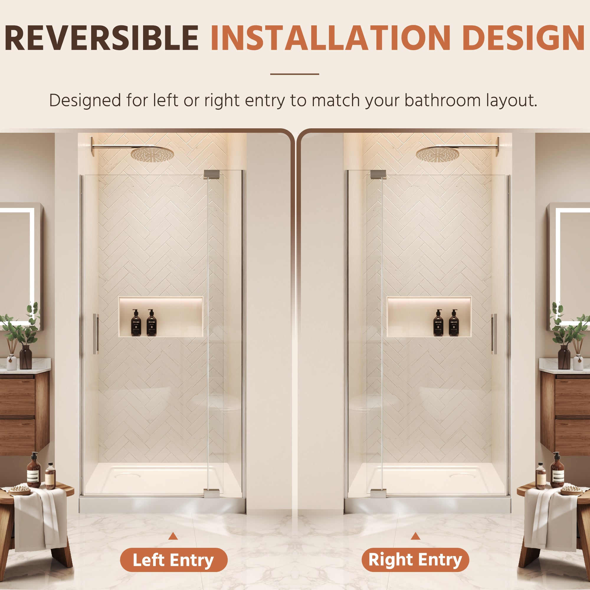 36"Wx70"H Frameless Pivot Shower Door, Brushed Nickel
