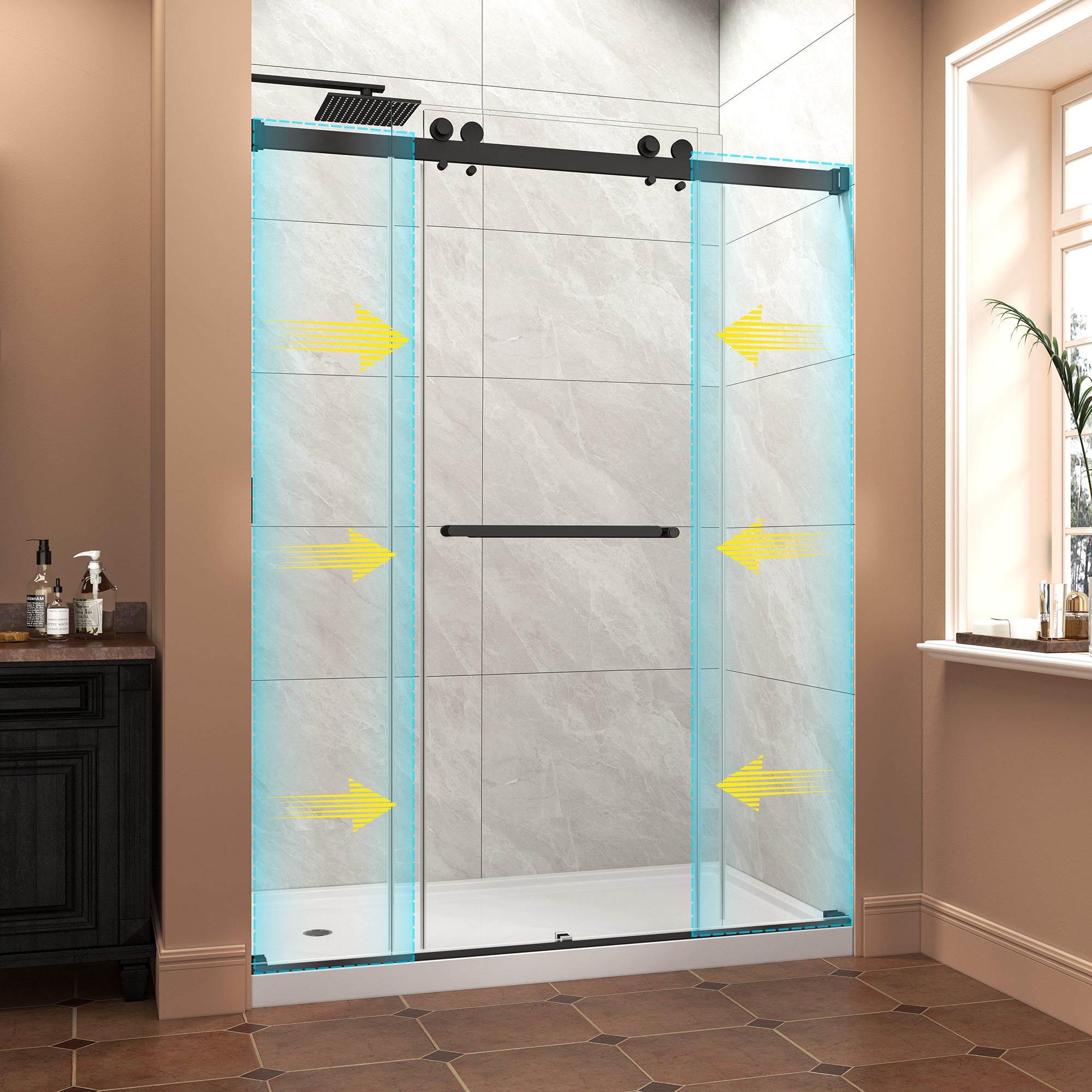 55-60" W x 76" H Frameless Bypass Shower Doors
