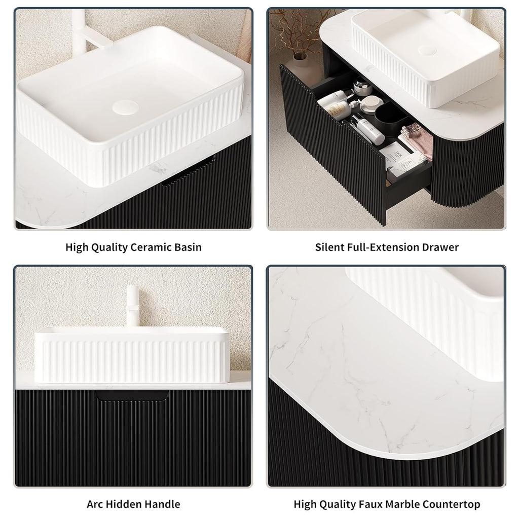 Floating Bathroom Vanity with White Rectangular Ceramic Basin