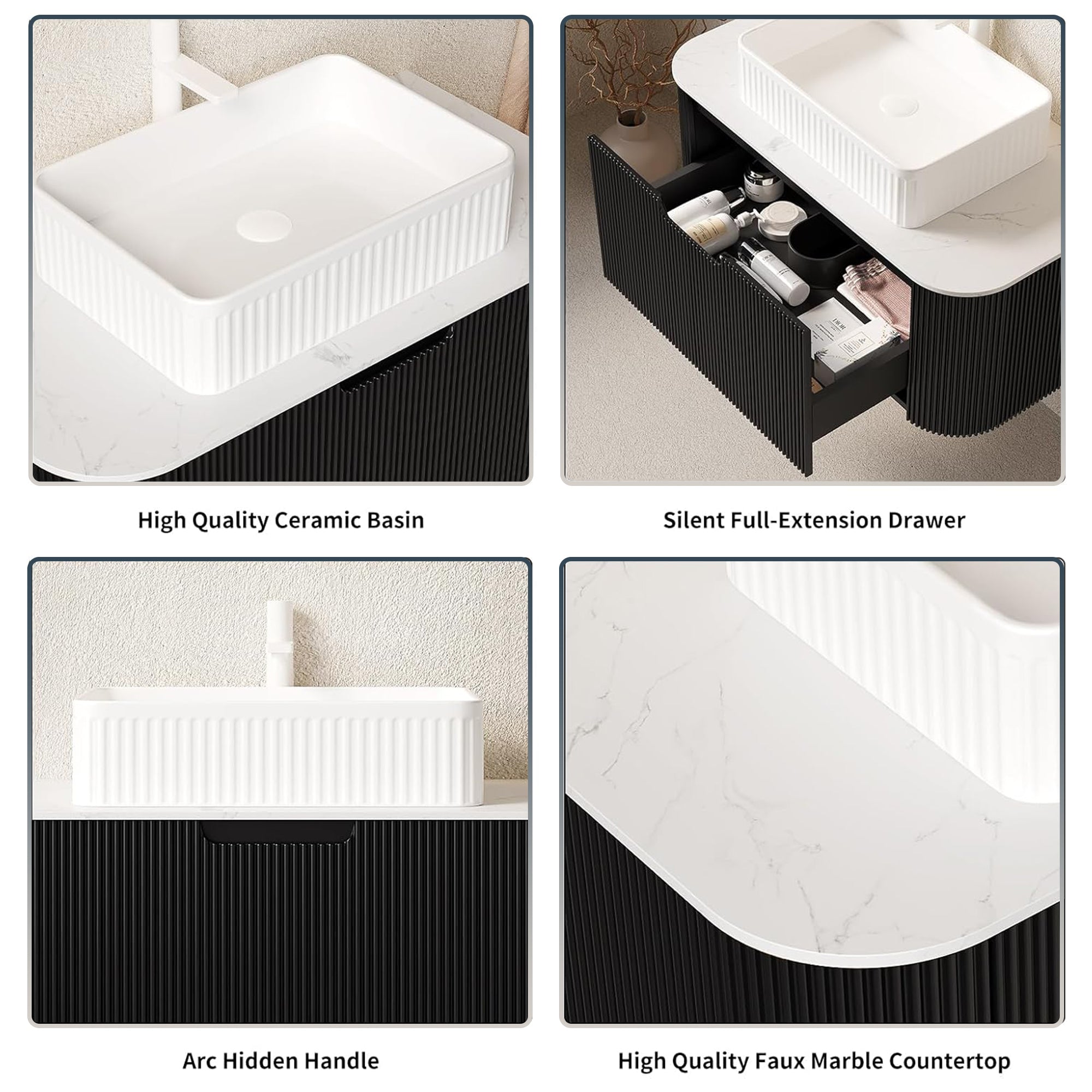 Floating Bathroom Vanity with White Rectangular Ceramic Basin