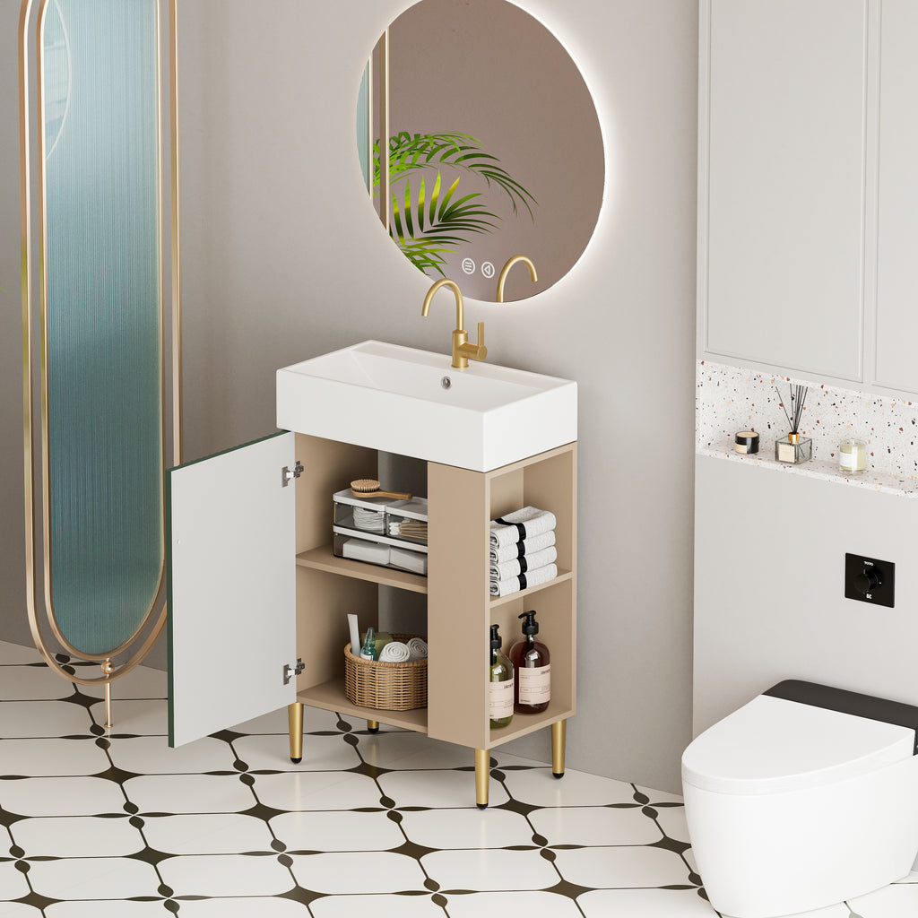 21.6" Green Small Freestanding Vanity with Sink-Left Handed Open