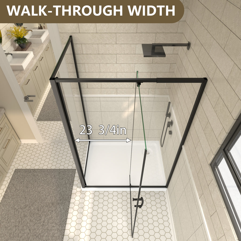 48"Wx35“Dx71”H Matte Black Semi-Frameless Shower Enclosure,1/4" Tempered Glass