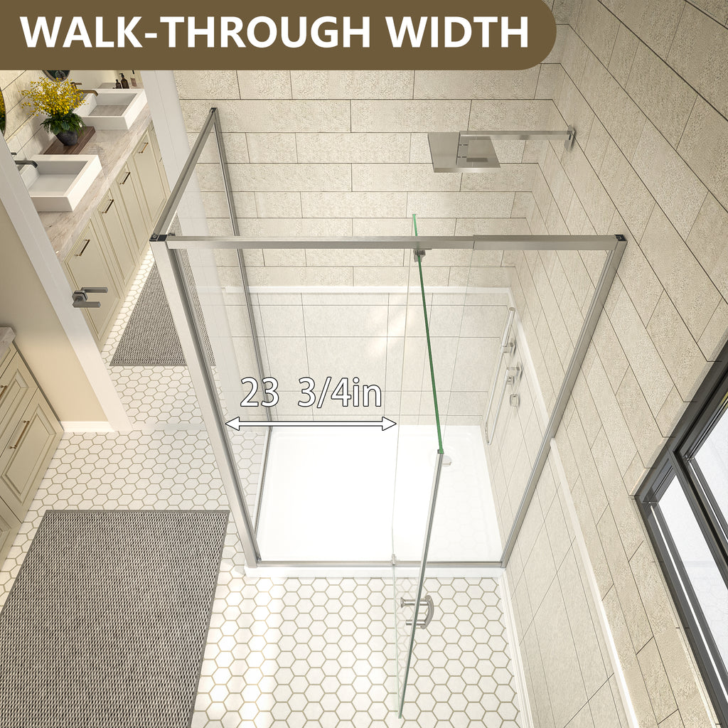 48"Wx35”Dx71“H Brushed Nickel Semi-Frameless Shower Enclosure,1/4" Tempered Glass