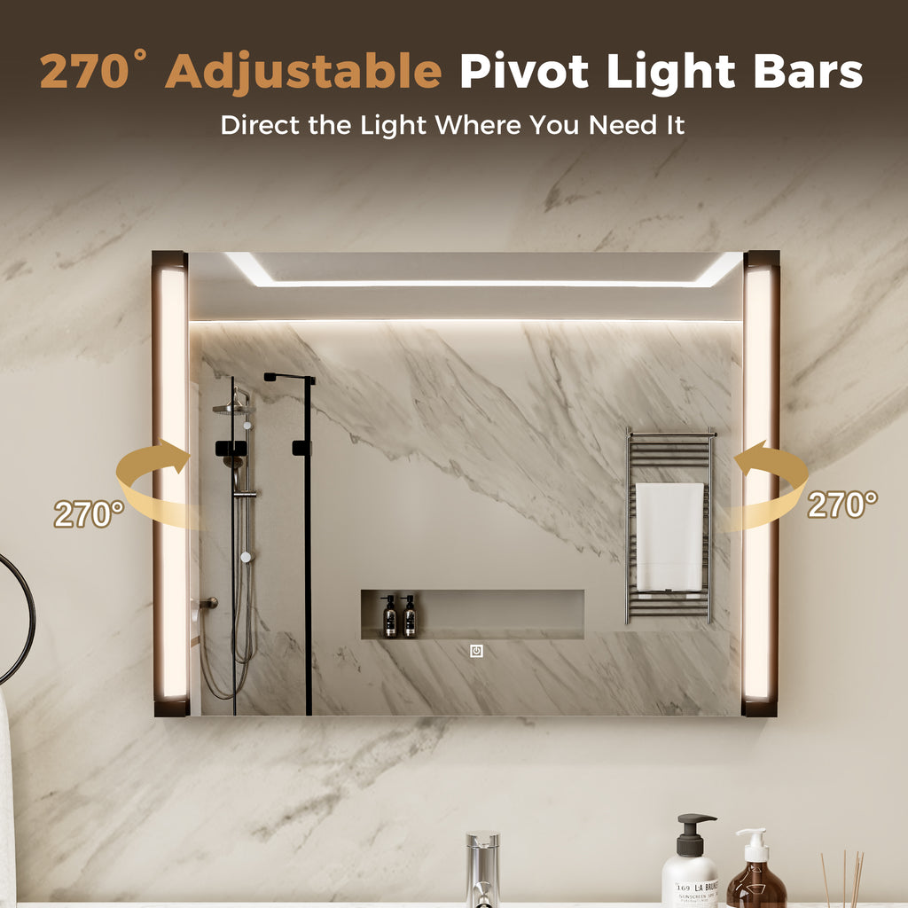 32"Wx24"H LED Vanity Mirror, 270° Rotatable LED Arms
