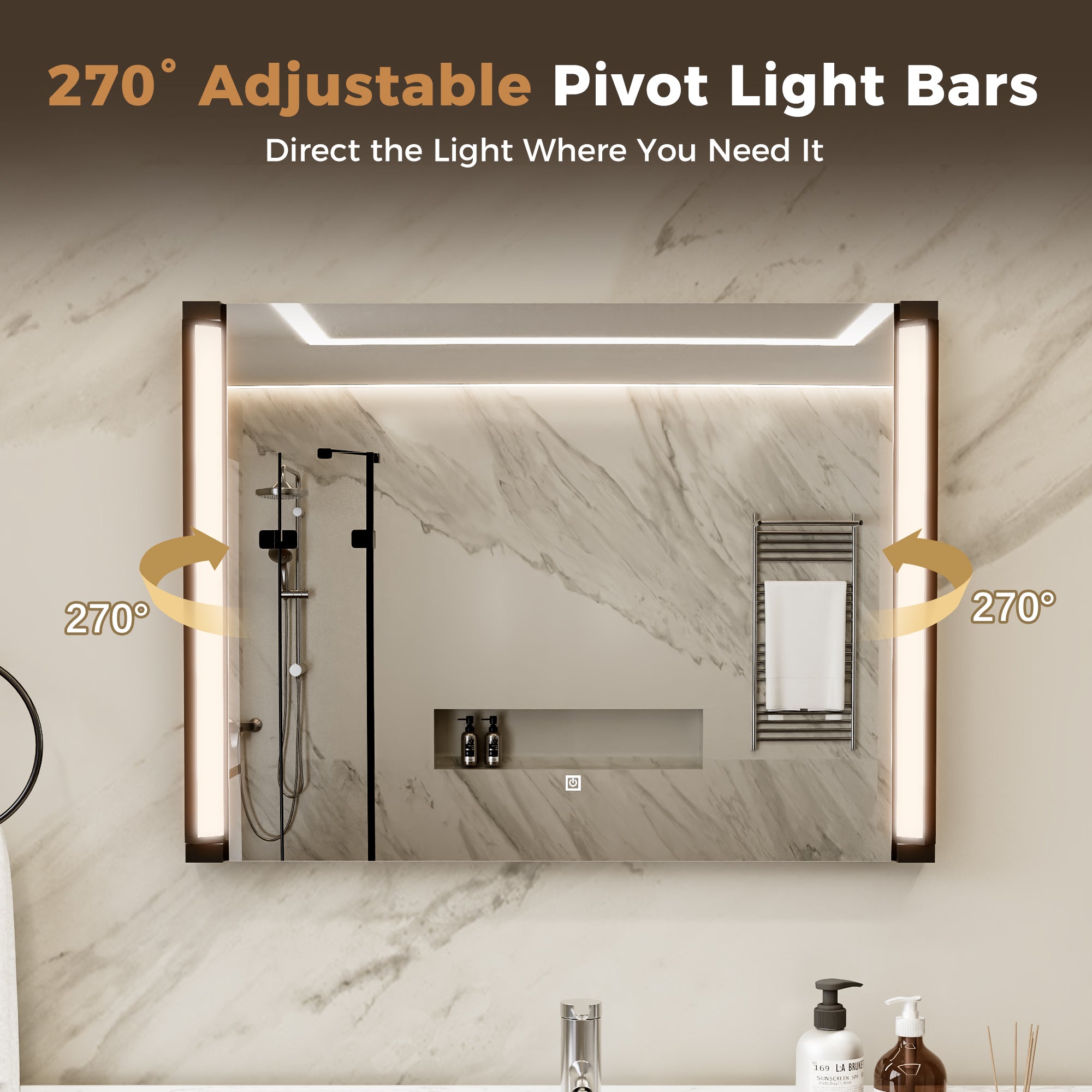 32"Wx24"H LED Vanity Mirror, 270° Rotatable LED Arms