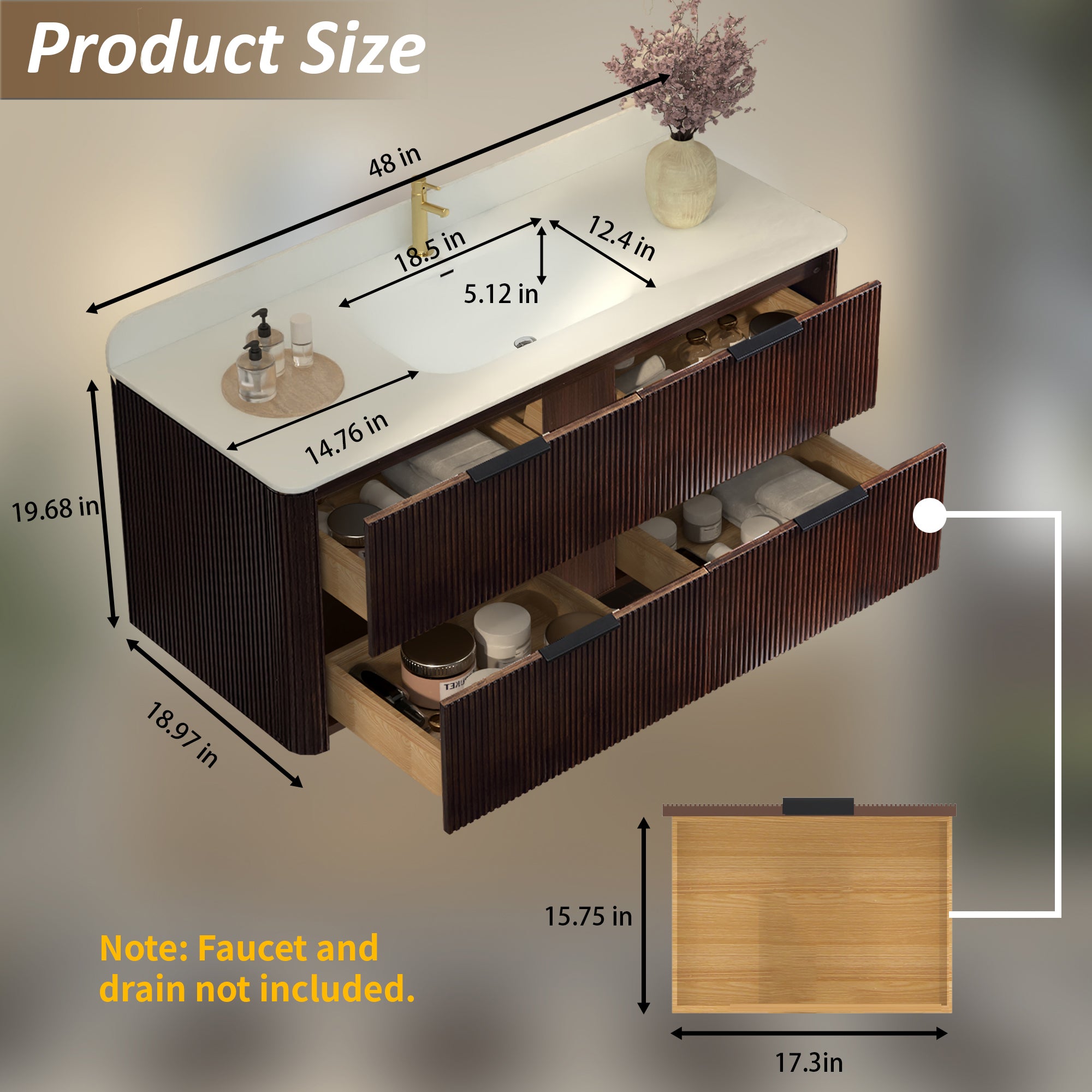 48-Inch Walnut Floating Bathroom Vanity with Sink