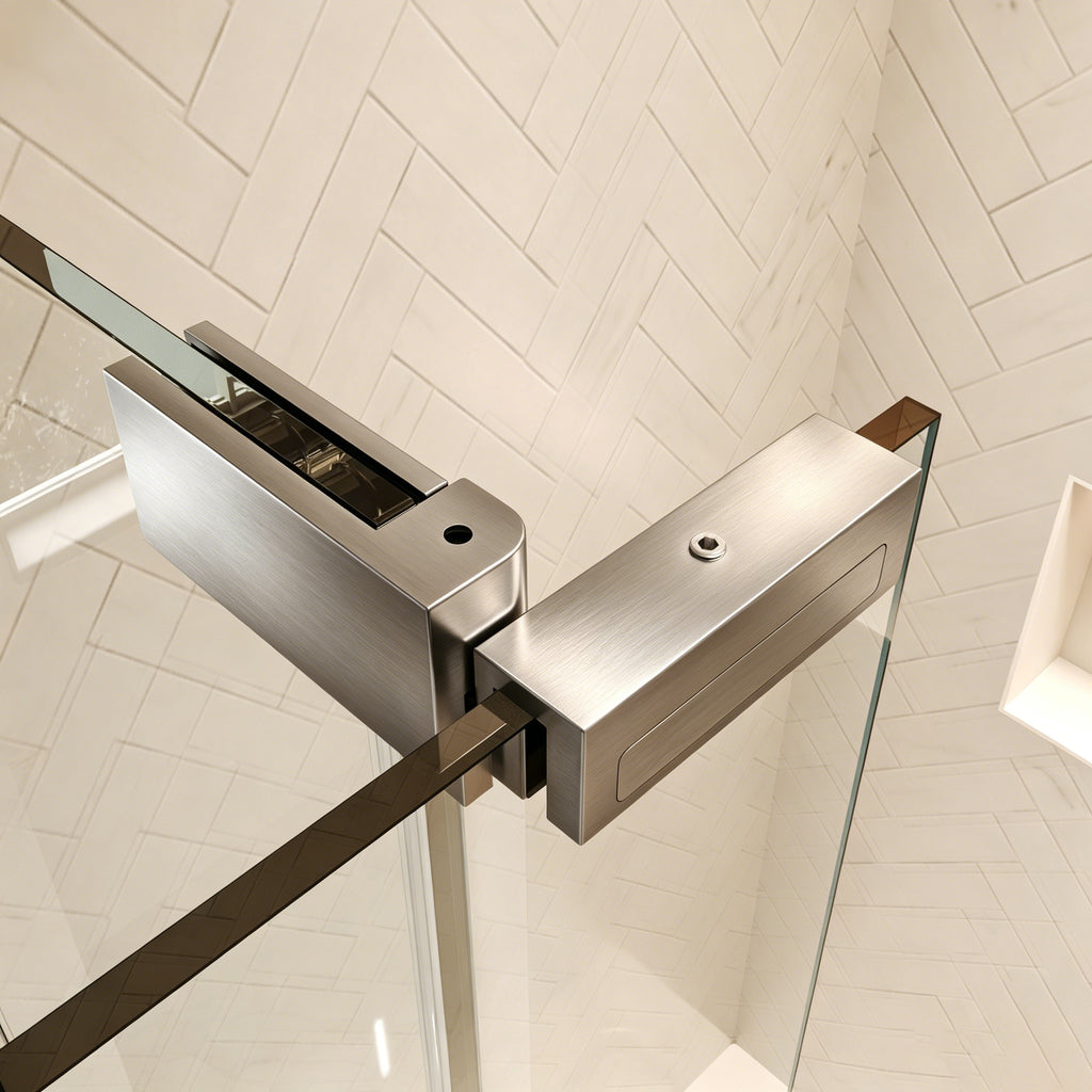 48"Wx70"H Frameless Pivot Shower Door, Brushed Nickel