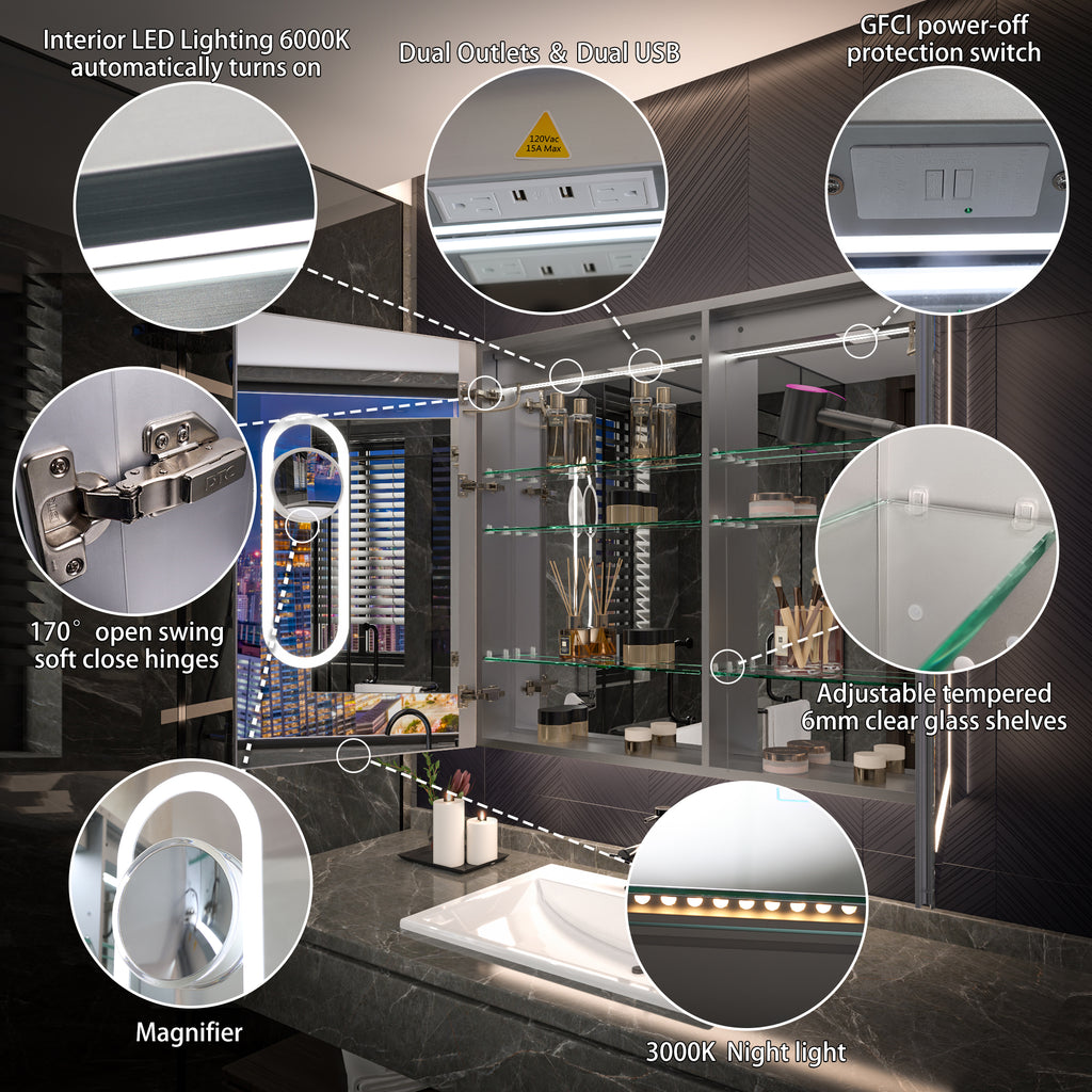 42x36 Lighted Medicine Cabinet with Mirror