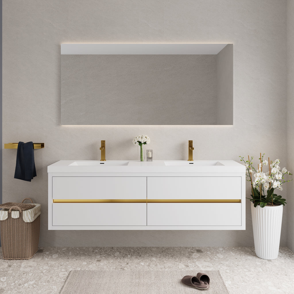 72 Inch White Floating Vanity with Double Sinks