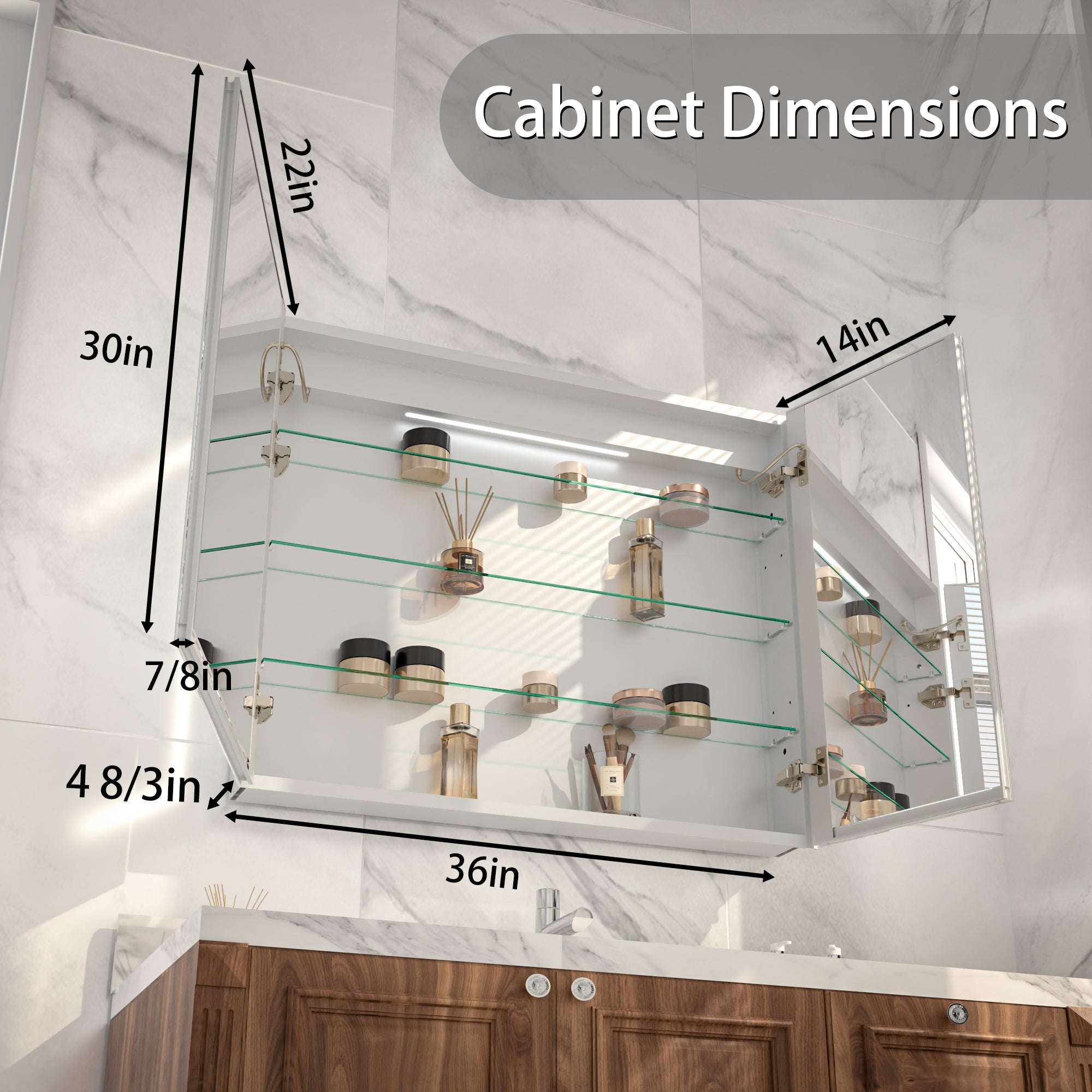 30x36 LED Medicine Mirror Cabinet with Mirror