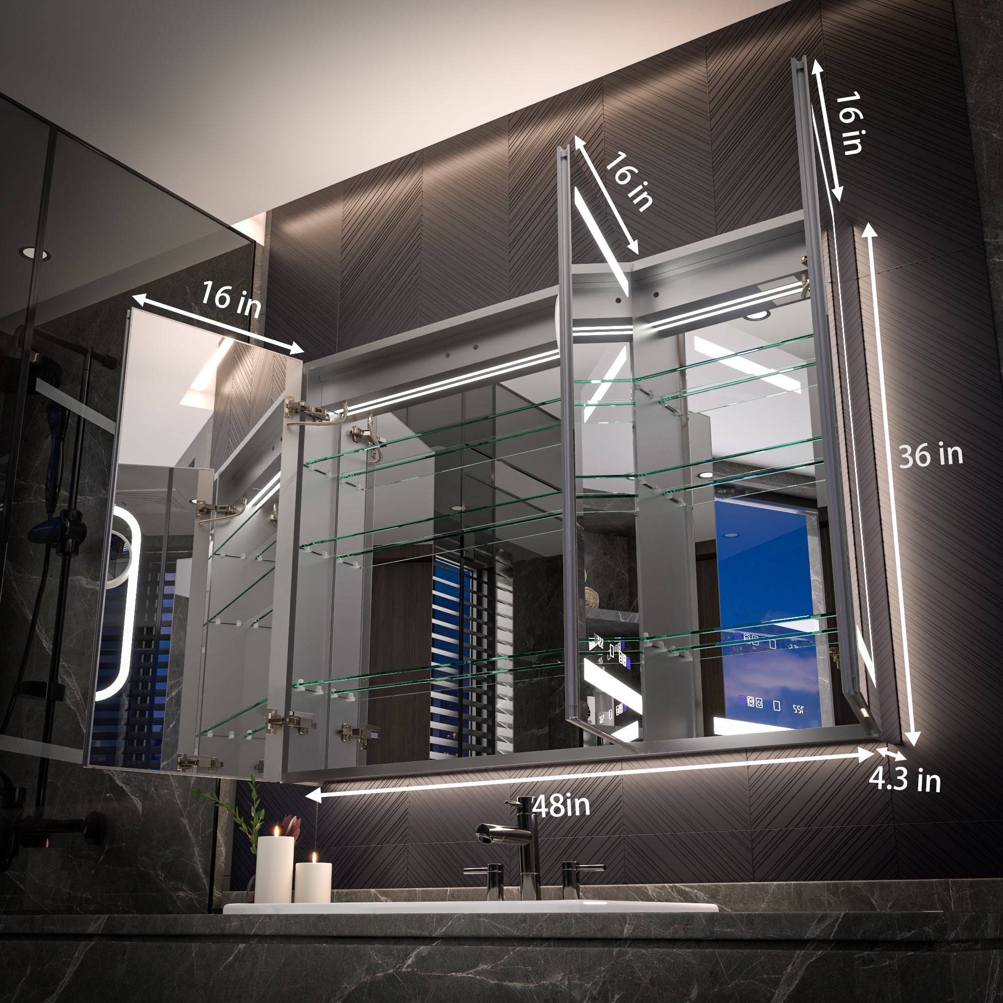 48x36 Lighted Medicine Cabinet with Mirror