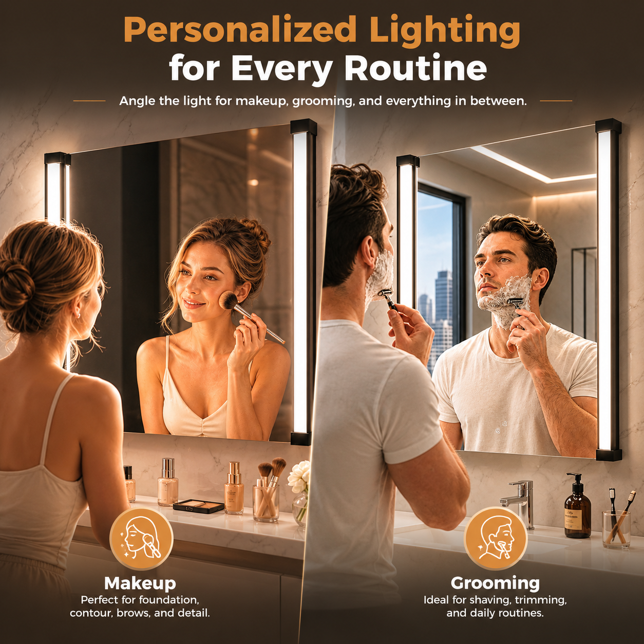 32"Wx24"H LED Vanity Mirror, 270° Rotatable LED Arms