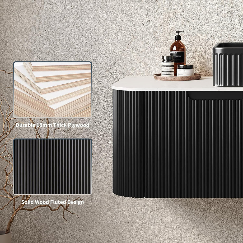 Floating Bathroom Vanity with Black Rectangular Ceramic Basin