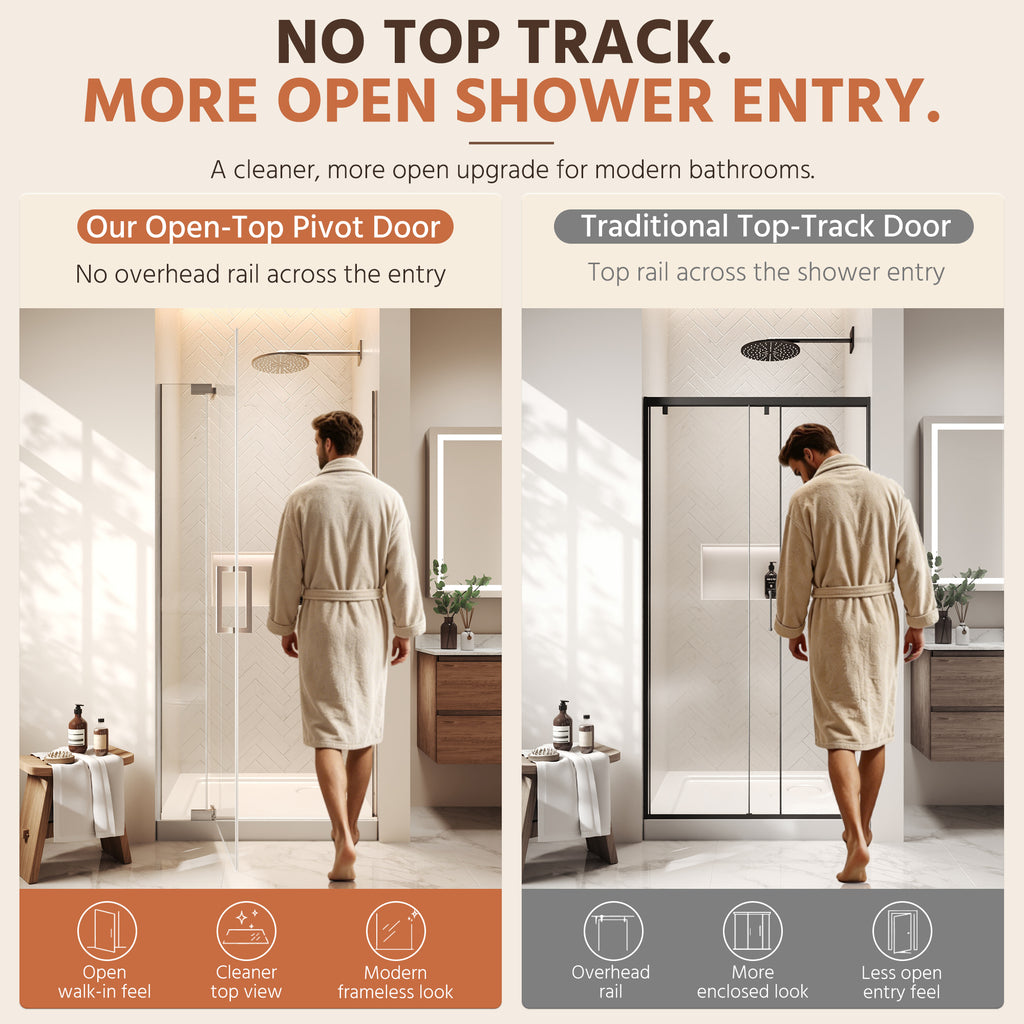 36"Wx70"H Frameless Pivot Shower Door, Brushed Nickel