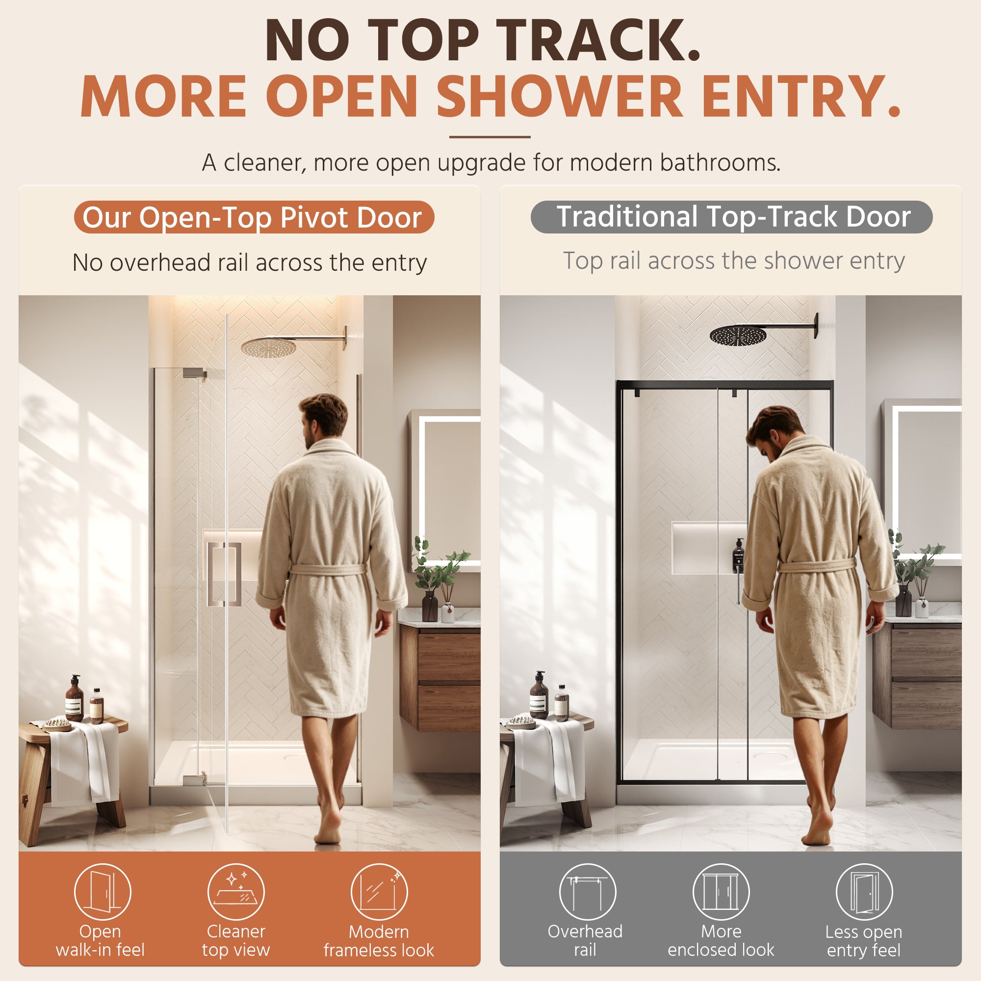 36"Wx70"H Frameless Pivot Shower Door, Brushed Nickel