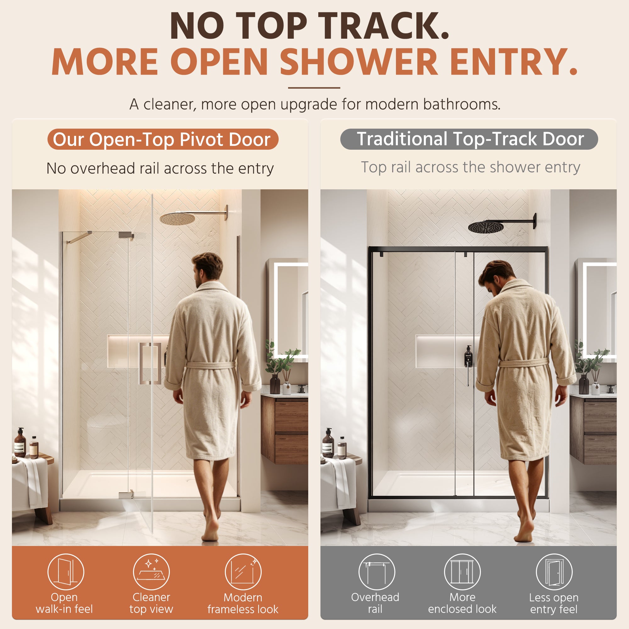 48"Wx70"H Frameless Pivot Shower Door, Brushed Nickel