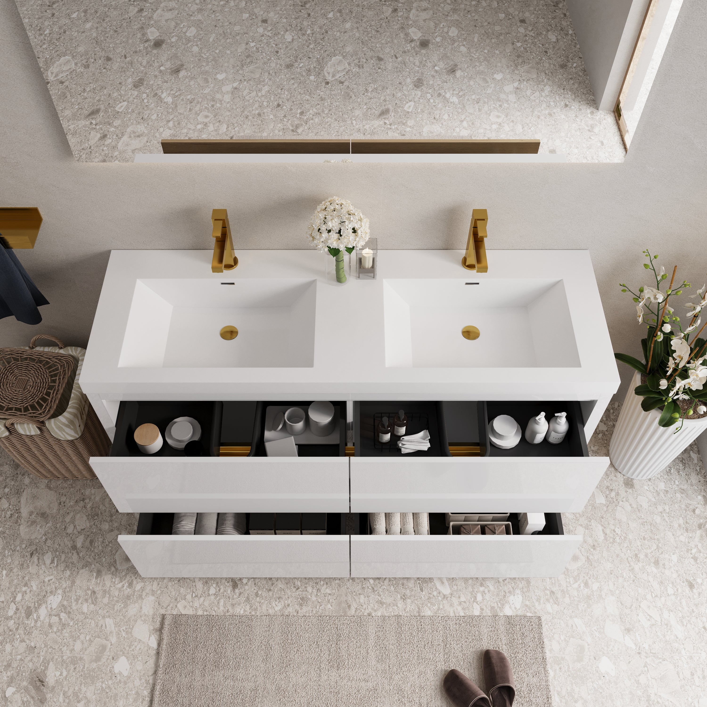 60 Inch Freestanding Vanity with Double Sinks