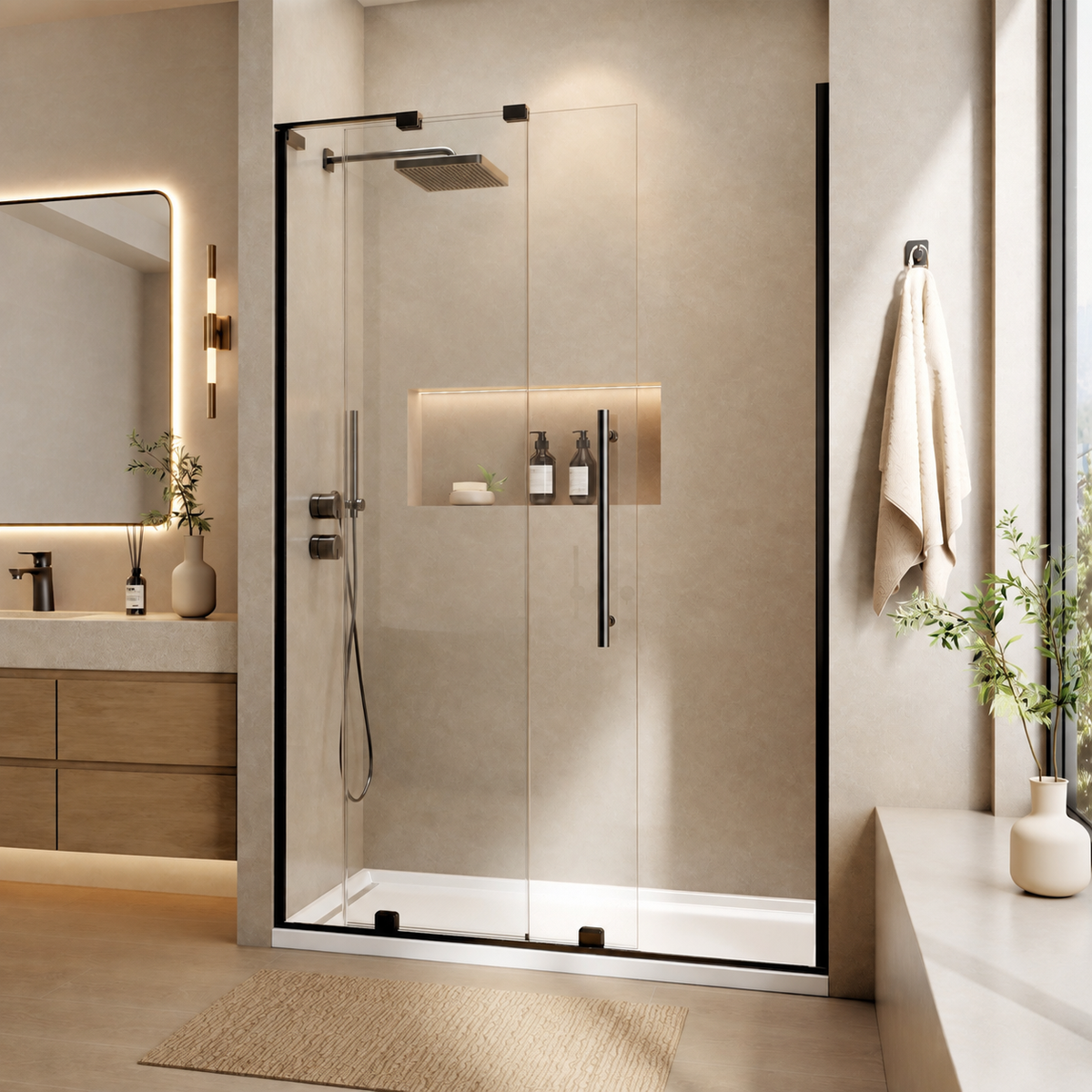 48" Frameless Sliding Shower Door Open-Top Design