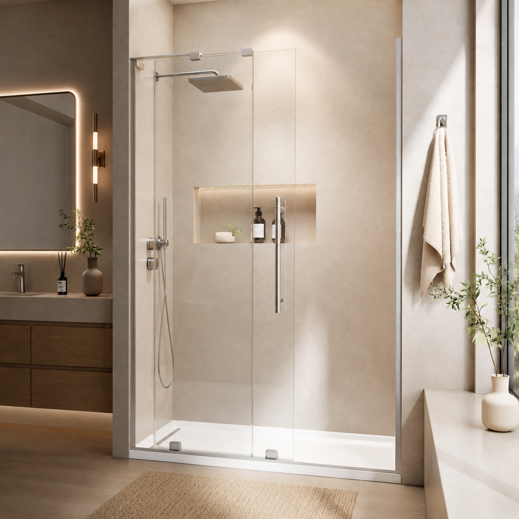 48" Frameless Sliding Shower Door Open-Top Design
