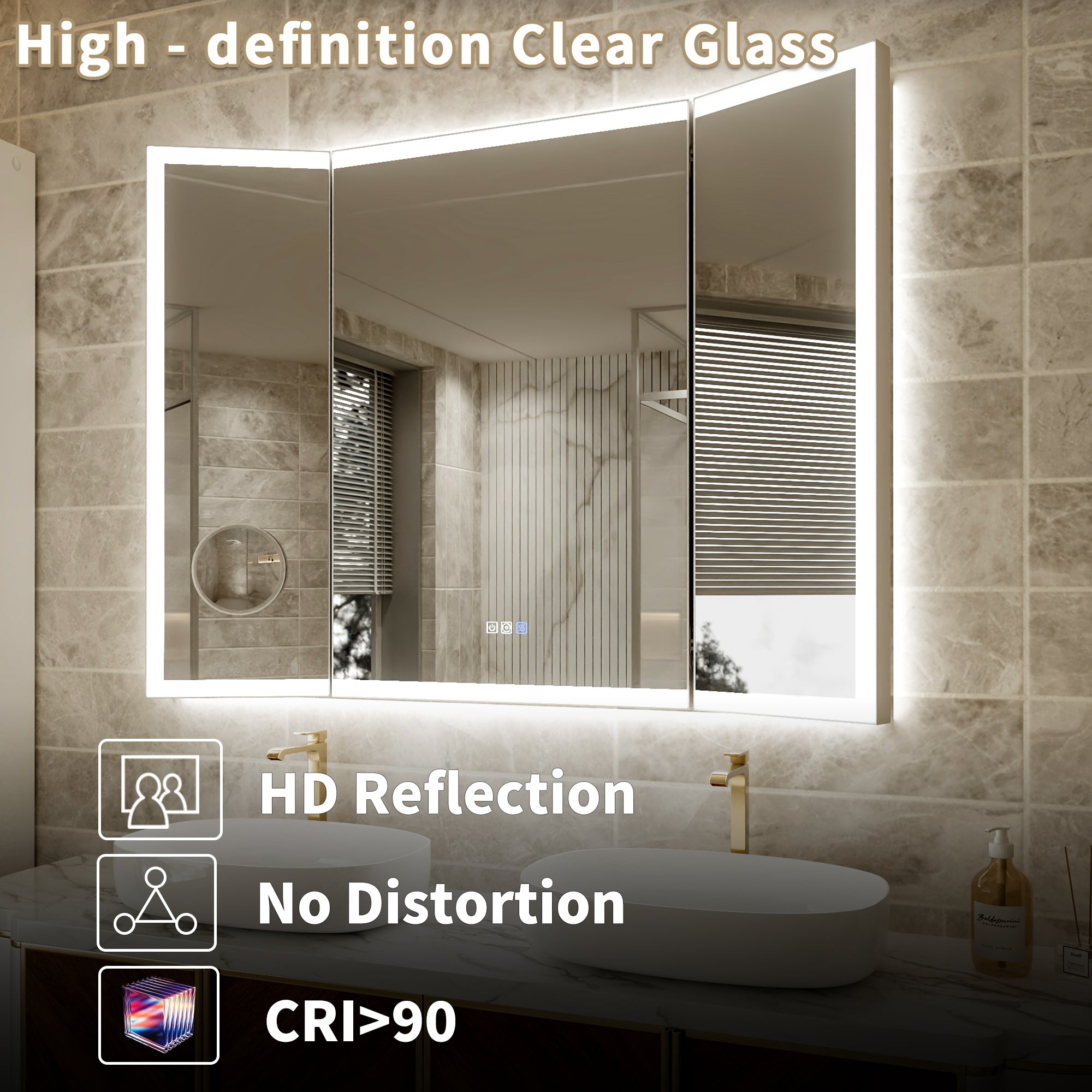 3-Panel Foldable Bathroom LED Mirror with Magnifier