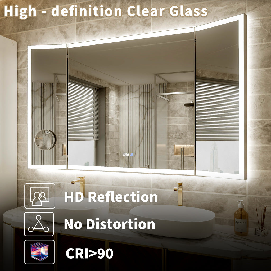 60x36 Lighting Trifold Bathroom Mirror with Magnifier