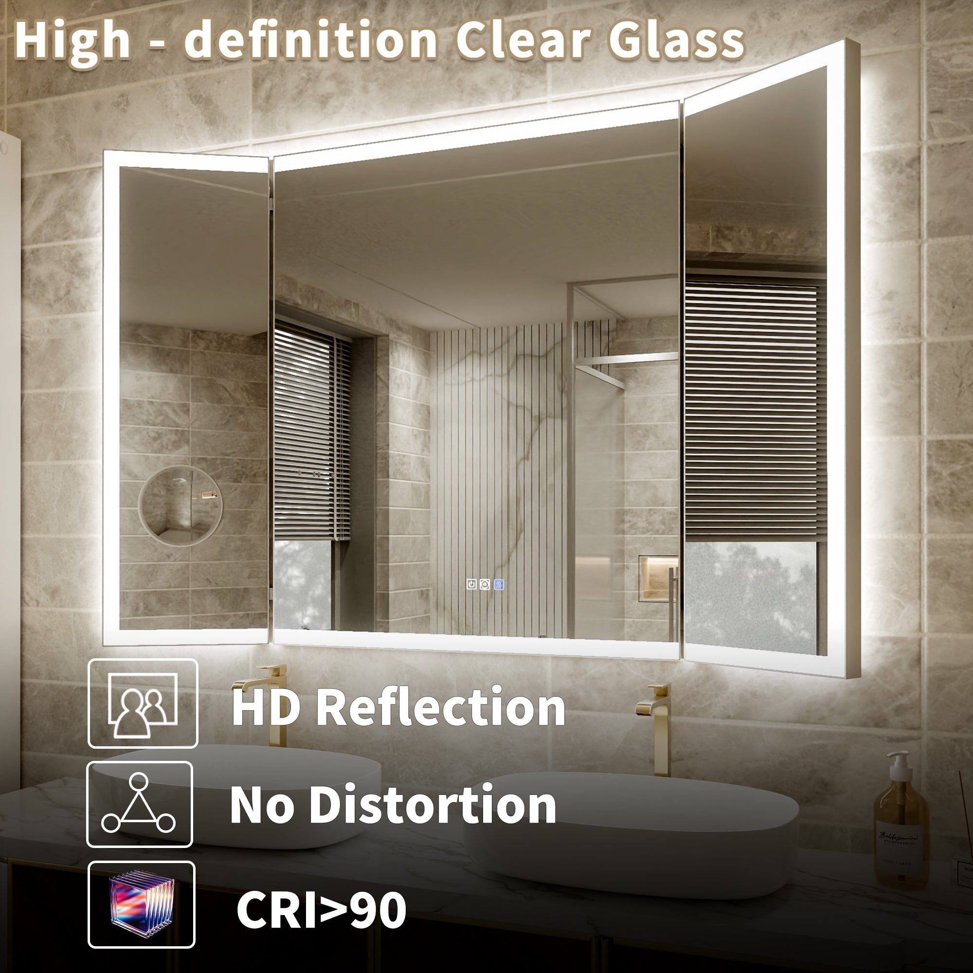 54x36 Lighting Trifold Bathroom Mirror with Magnifier