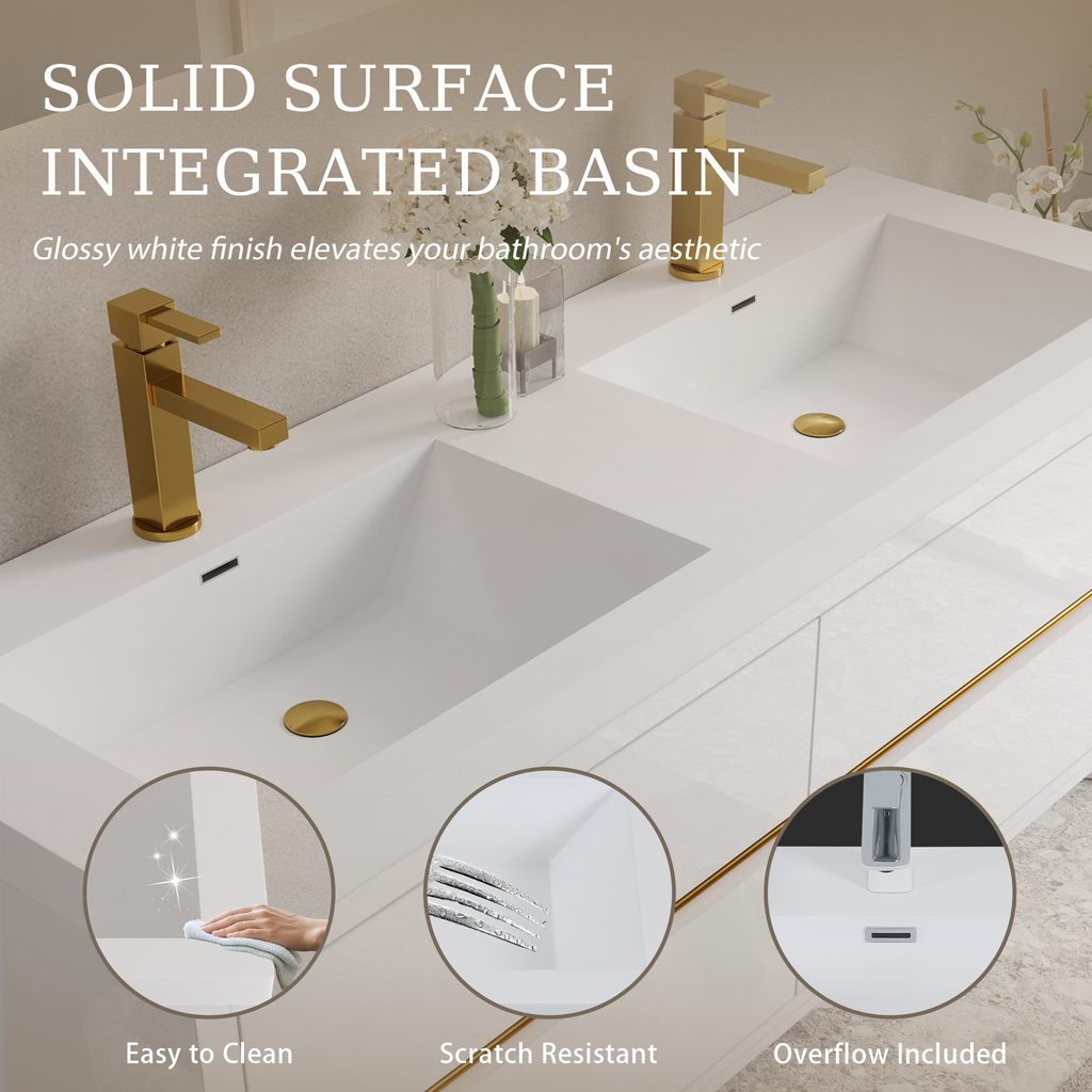 60 Inch White Floating Vanity with Double Sinks