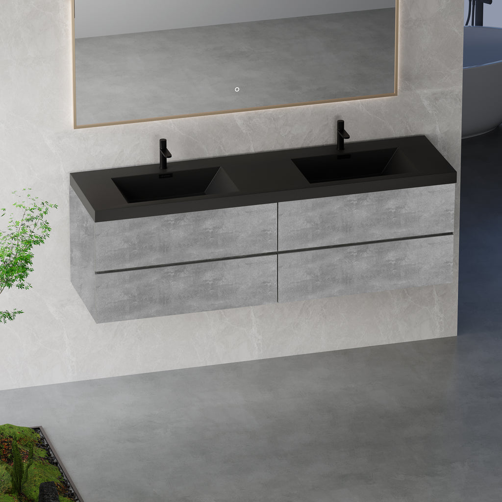 72-Inch Floating Vanity Bathroom 2 Sinks Cabinet Wall Mount
