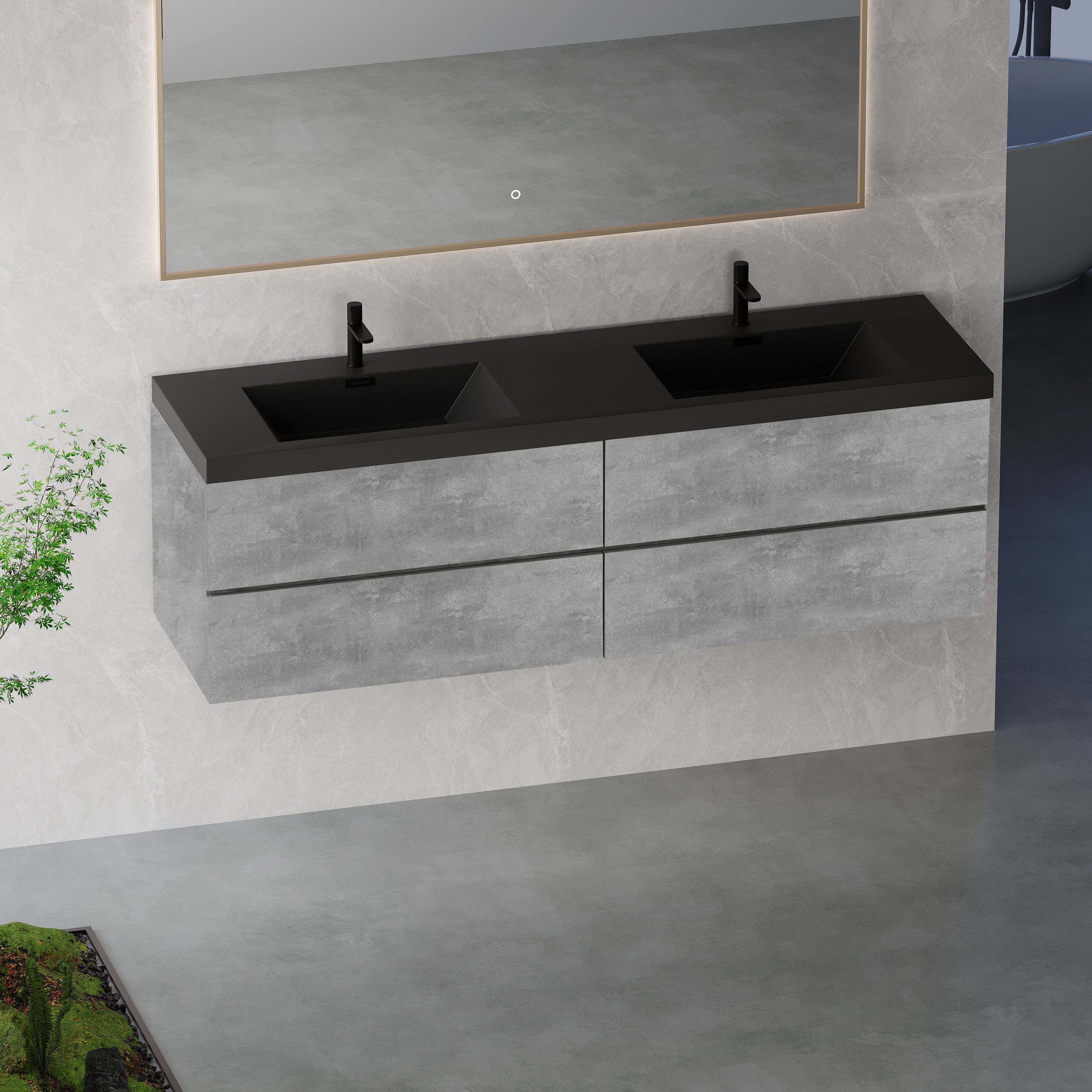72-Inch Floating Vanity Bathroom 2 Sinks Cabinet Wall Mount