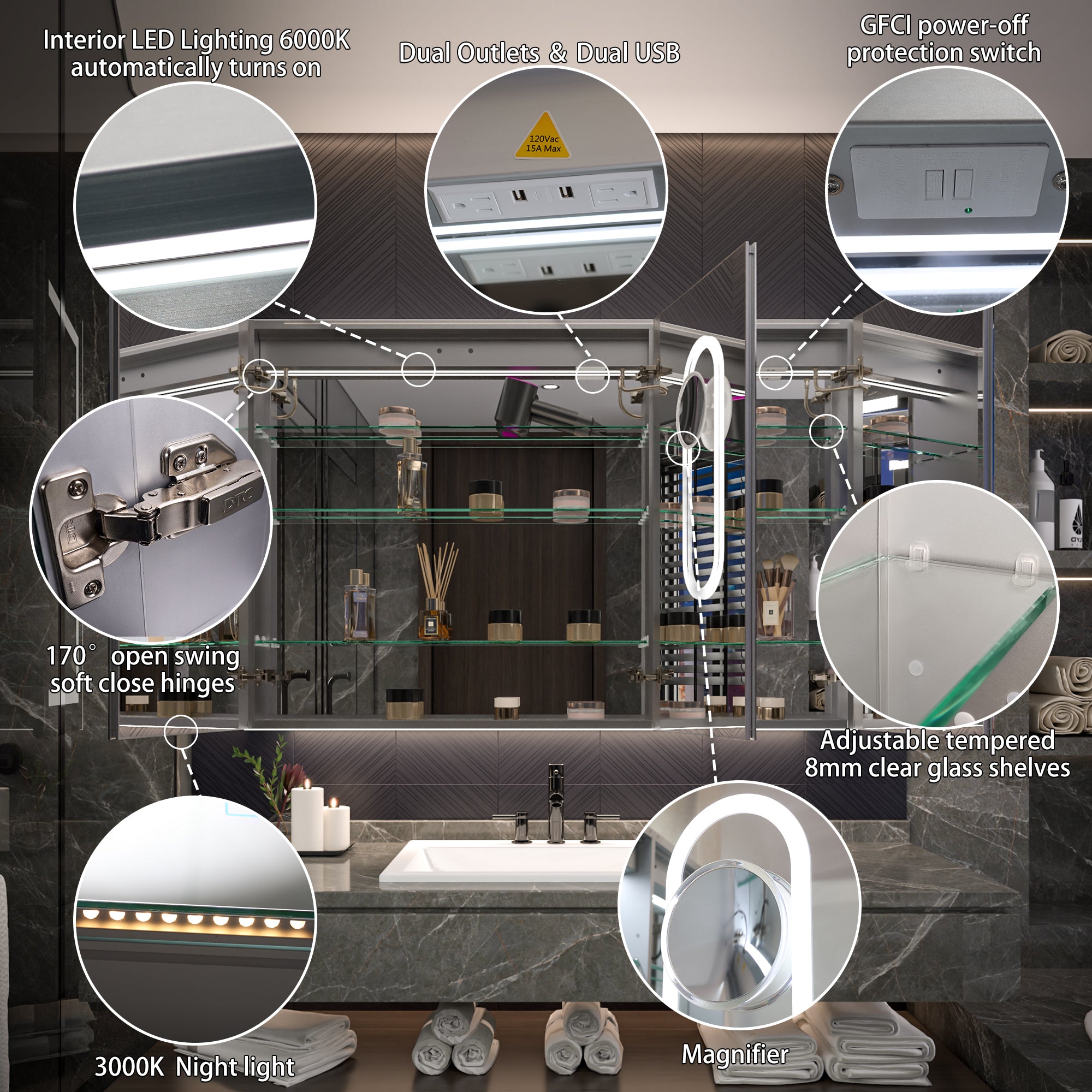 54x36 Lighted Medicine Cabinet with Mirror