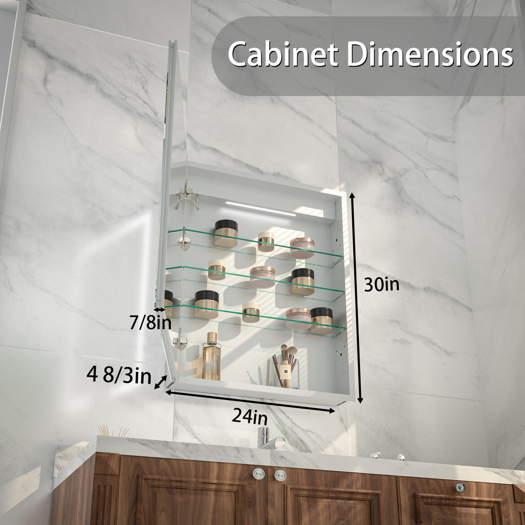 30x24 LED Medicine Mirror Cabinet with Mirror