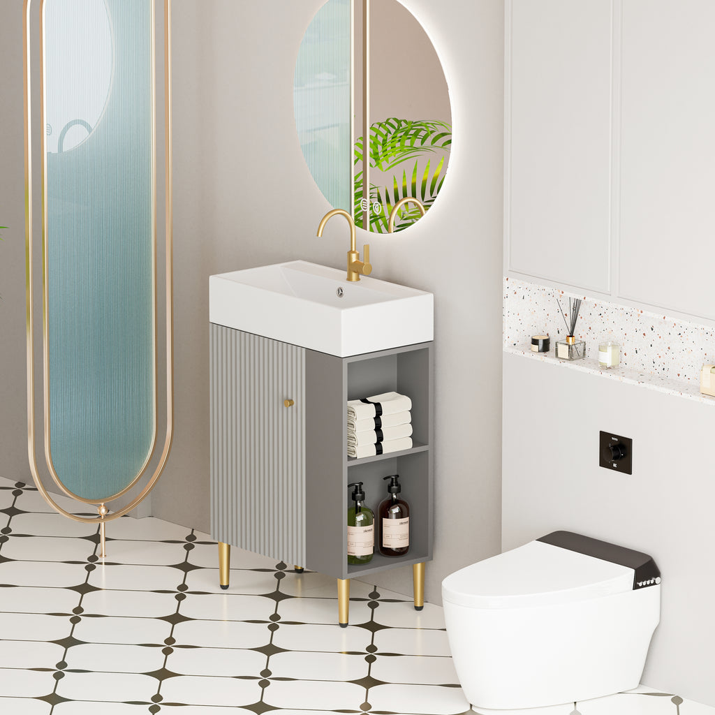 21.6" Gray Small Freestanding Vanity with Sink-Left Handed Open