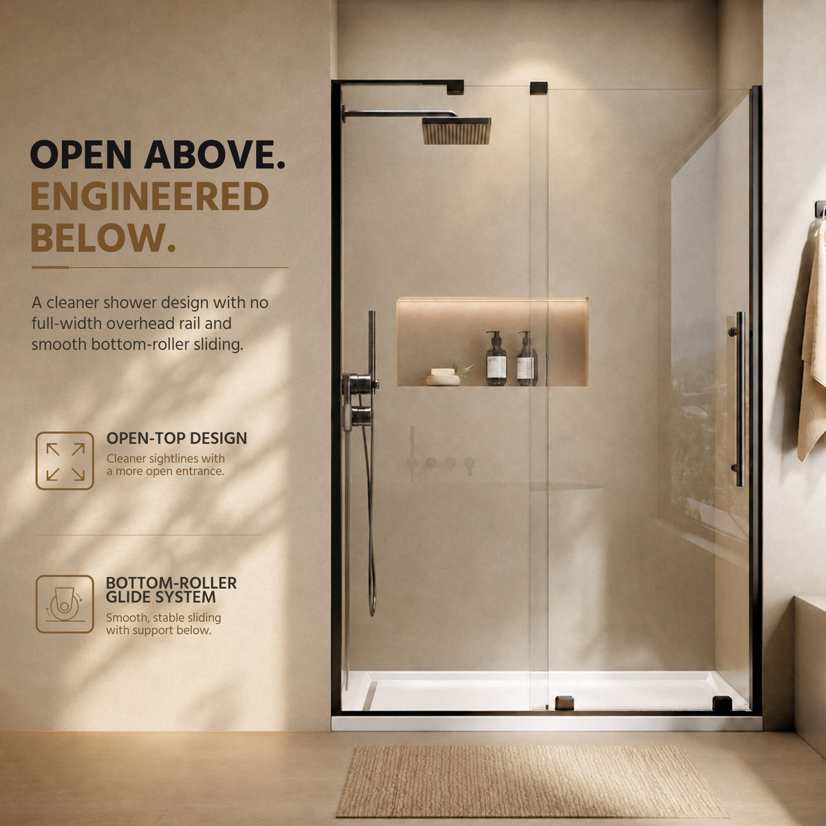 48" Frameless Sliding Shower Door Open-Top Design