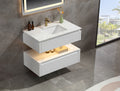36 Inches White Floating Bathroom Vanity with One Sink, Wall Mounted Double Layer