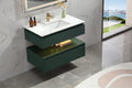 36 Inches Green Floating Bathroom Vanity with One Sink, Wall Mounted Double Layer