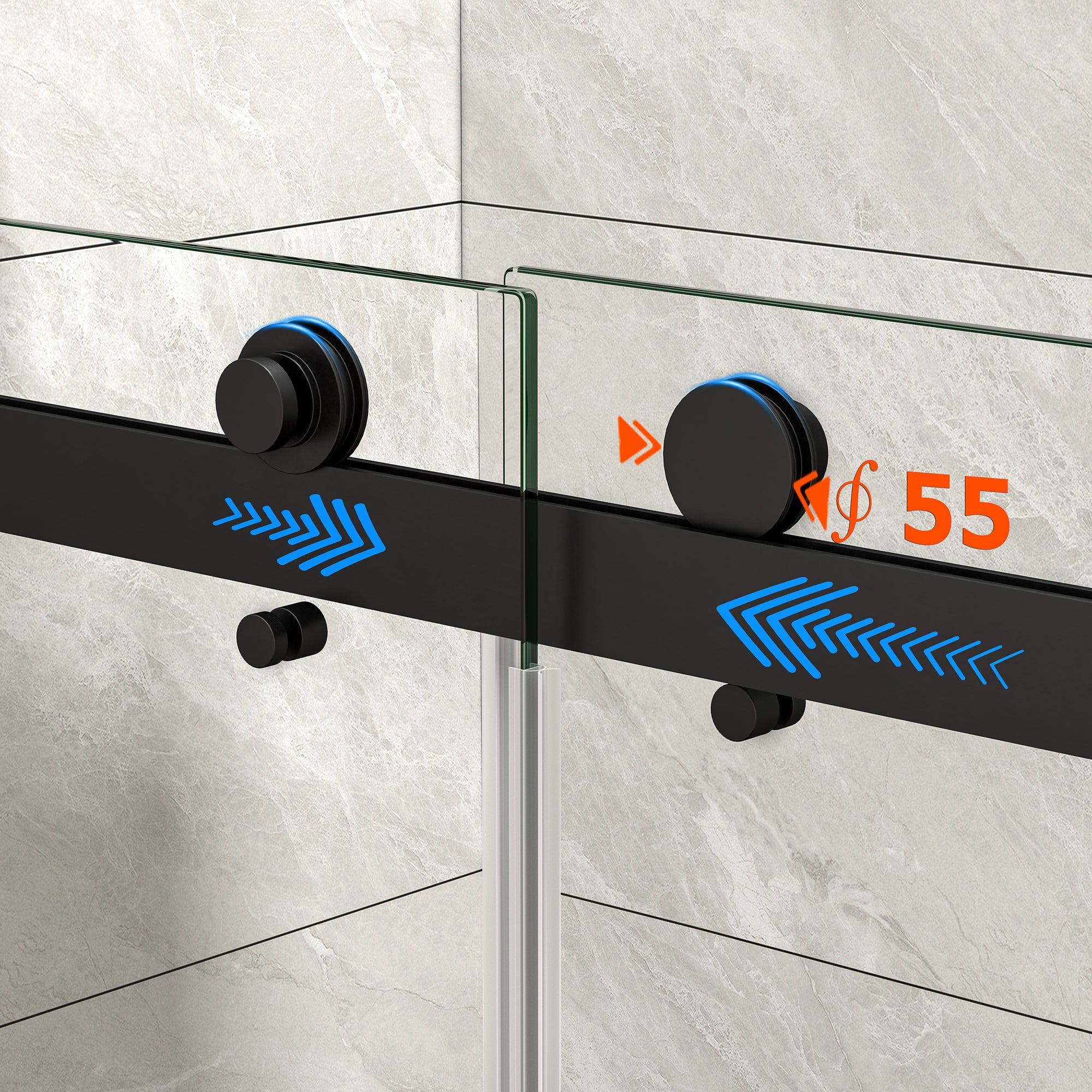 43-48"W x 76"H Frameless Bypass Shower Doors
