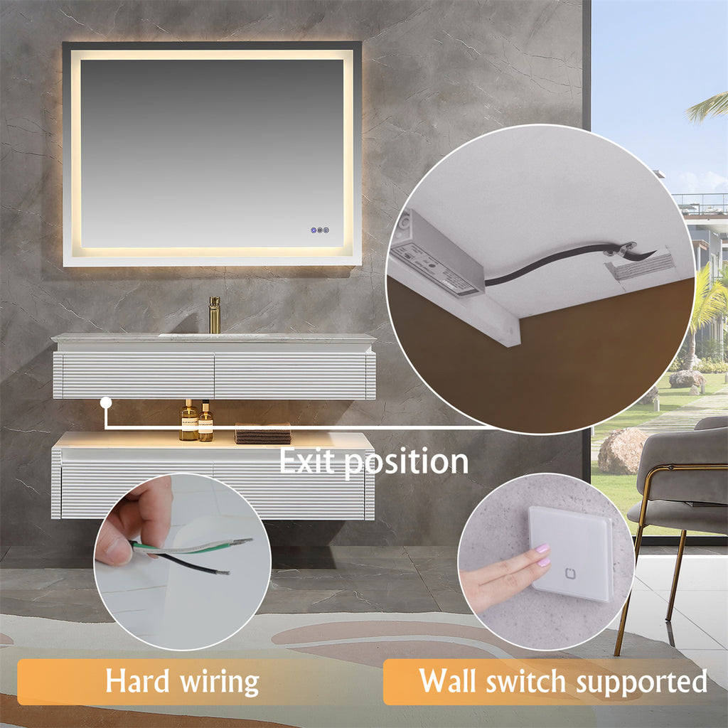 48 Inches White Floating Bathroom Vanity with One Sink, Wall Mounted Double Layer