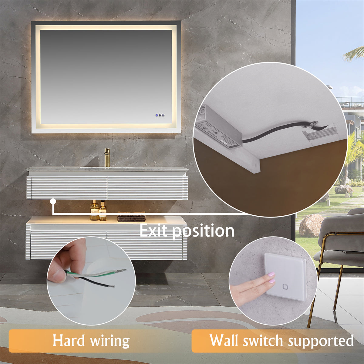 48 Inches White Floating Bathroom Vanity with One Sink, Wall Mounted Double Layer