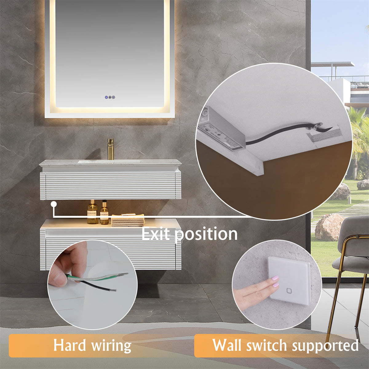 36 Inches White Floating Bathroom Vanity with One Sink, Wall Mounted Double Layer