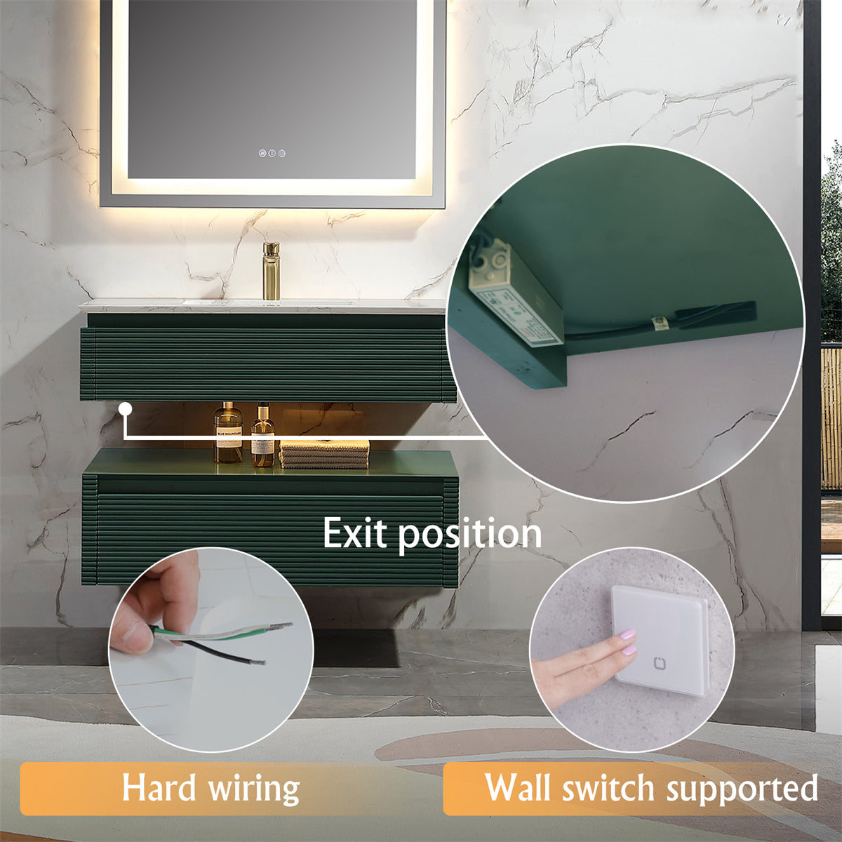 36 Inches Green Floating Bathroom Vanity with One Sink, Wall Mounted Double Layer
