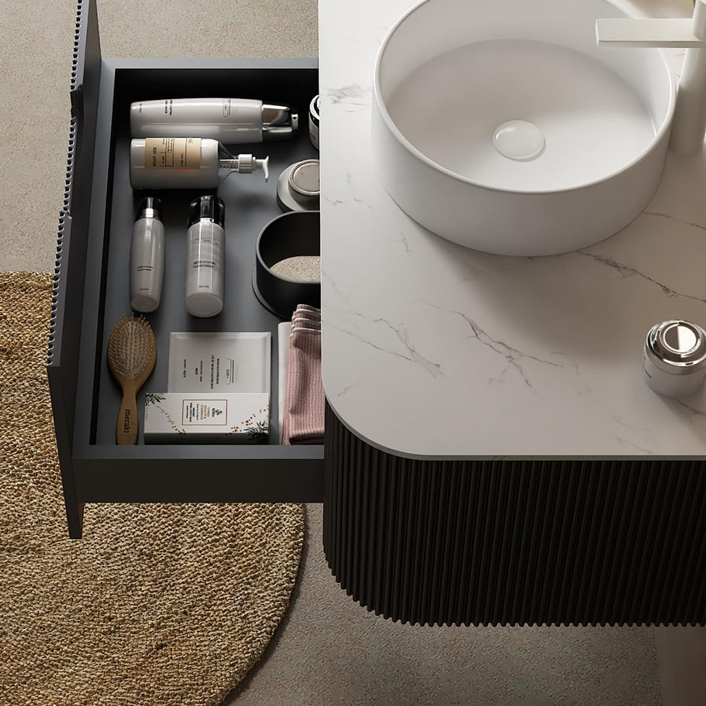 Floating Bathroom Vanity with White Round Ceramic Basin