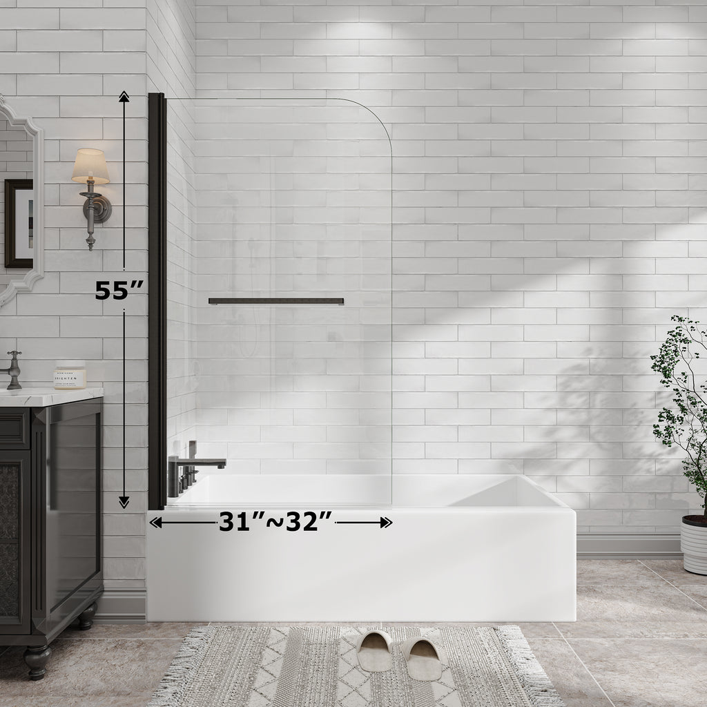 31-32" W x 55" H Frameless 180° Pivot Shower Door for Bathtub