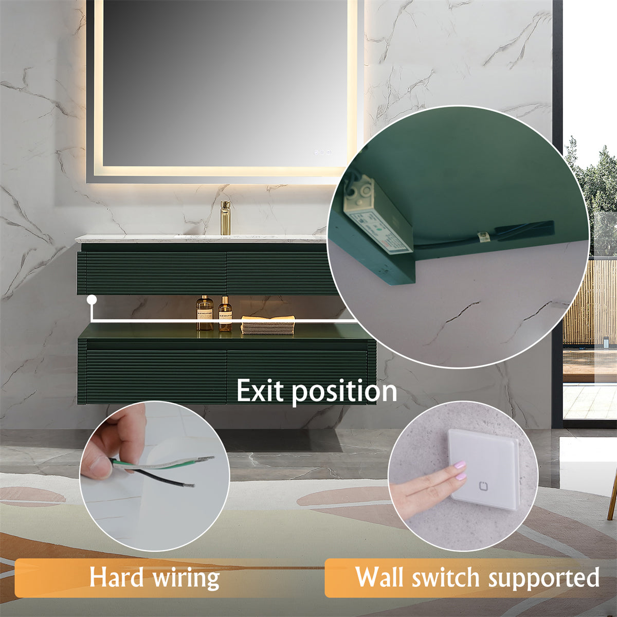 48 Inches Green Floating Bathroom Vanity with One Sink, Wall Mounted Double Layer