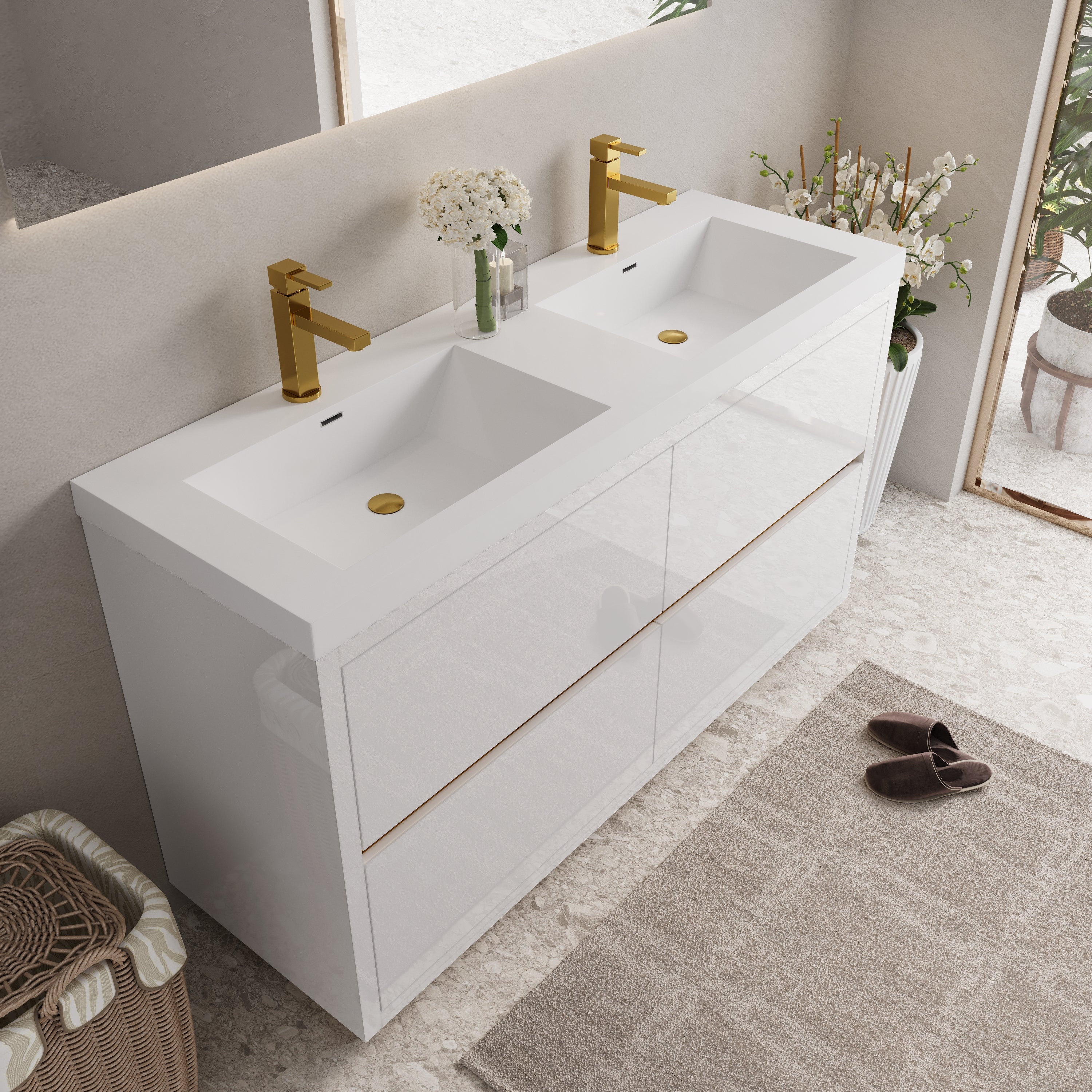 60 Inch Freestanding Vanity with Double Sinks