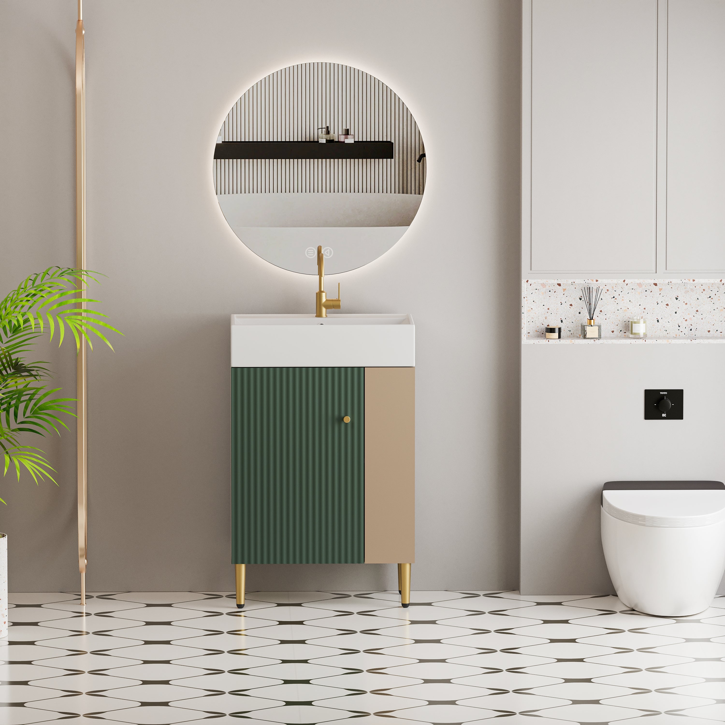 21.6" Green Small Freestanding Vanity with Sink-Left Handed Open
